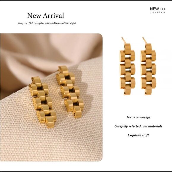 #39 New Gold Chain Link Drop Earrings - Picture 8 of 10